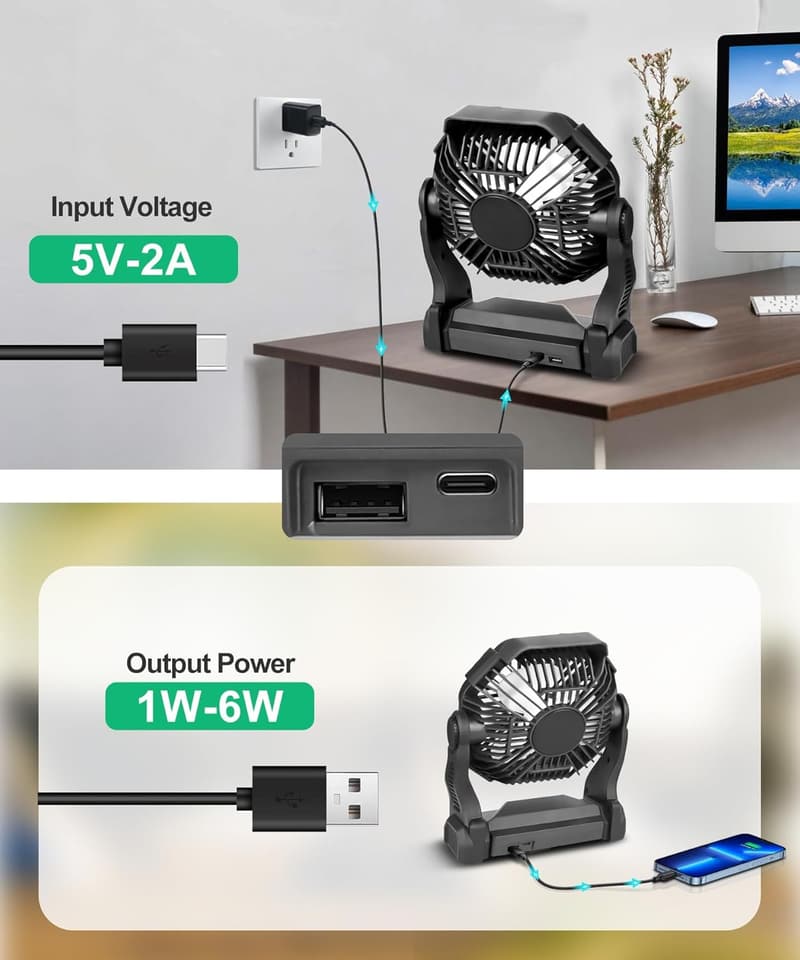 Portable 9-Inch Camping Fan with LED Lantern and USB-C