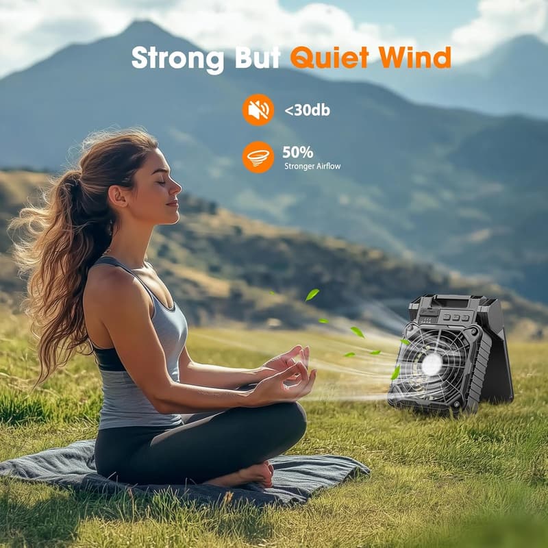 Rechargeable Solar Camping Fan with LED Lantern, 10400mAh