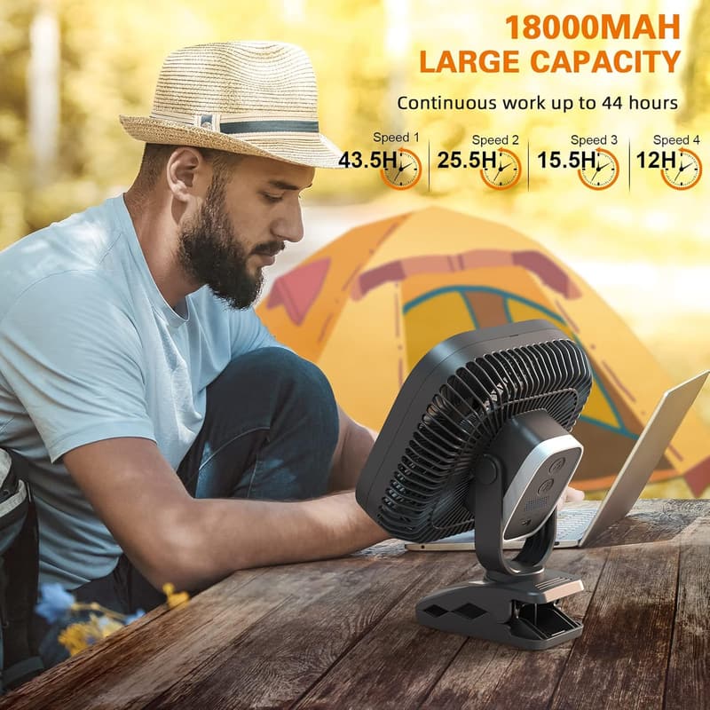 Portable 8-inch Rechargeable Fan with Light - 20000mAh, 4 Speeds