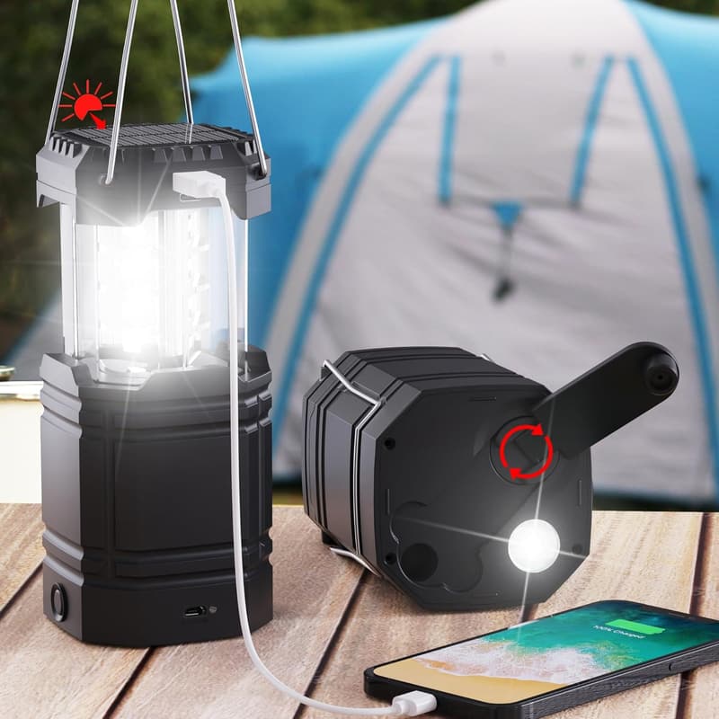 Portable Solar Camping Lantern with USB Charger & 3000mAh Battery