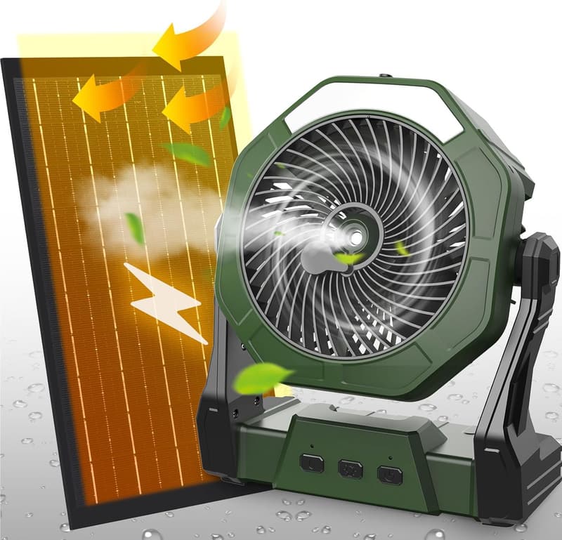 Portable Solar Misting Fan with Rechargeable Battery, 250ml