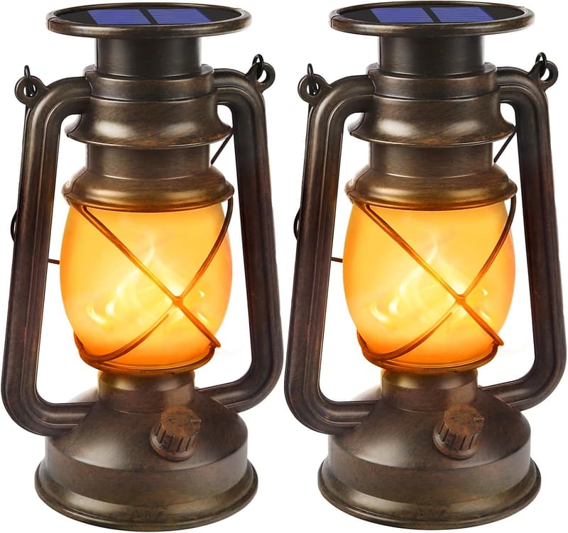 Solar-Powered LED Lanterns - 2 Pack Bronze for Outdoor Decor