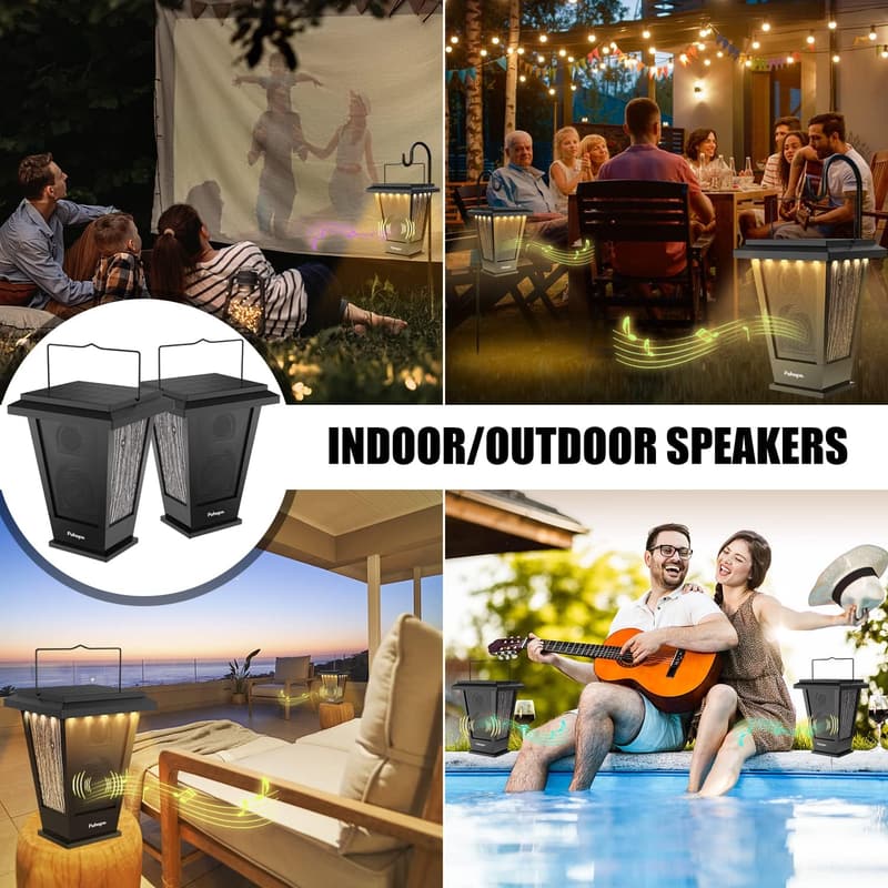 Waterproof Solar-Powered Bluetooth Speakers 20W Dual Pairing (2-Pack)