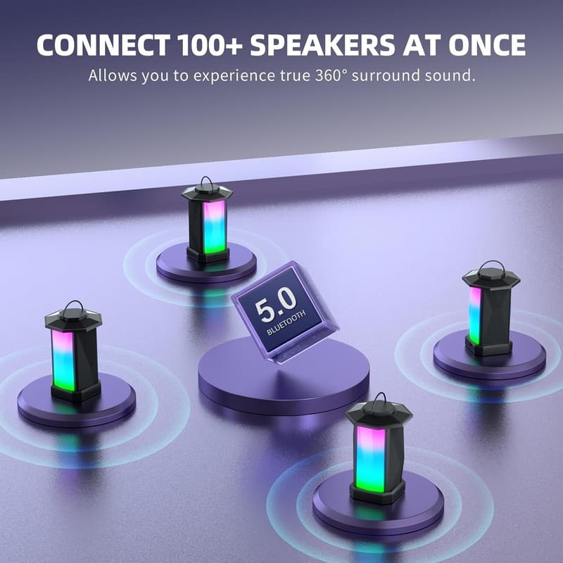 Bluetooth Outdoor Speaker with Lights, 50W, IPX5 Waterproof