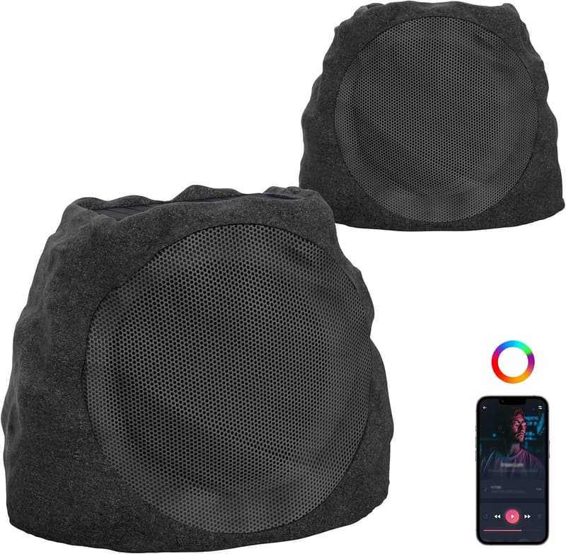 Waterproof Bluetooth Outdoor Speakers - Solar Powered Rock Speakers (2 Pack)