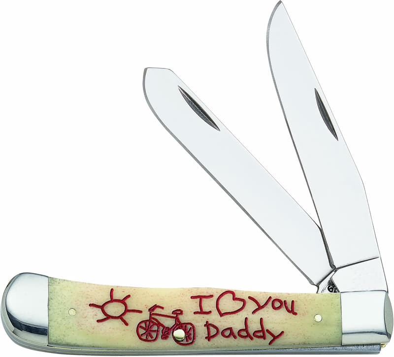 I Love You Daddy Pocket Knife - 4.125 Inches, Oatmeal Smooth Bone