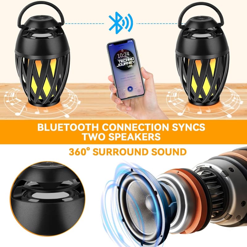 LED Flame Effect Outdoor Bluetooth Speaker, IPX5 Waterproof