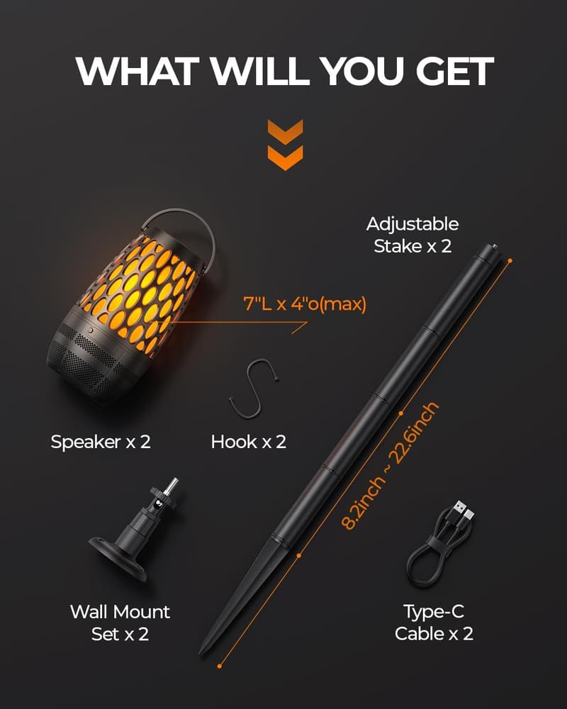 Bluetooth Waterproof Outdoor Speakers with Flame Lights
