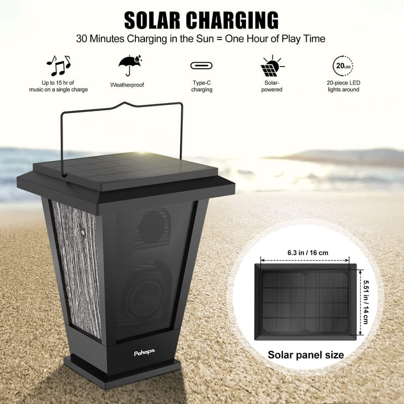 Waterproof Solar-Powered Bluetooth Speakers – 20W Stereo Pair