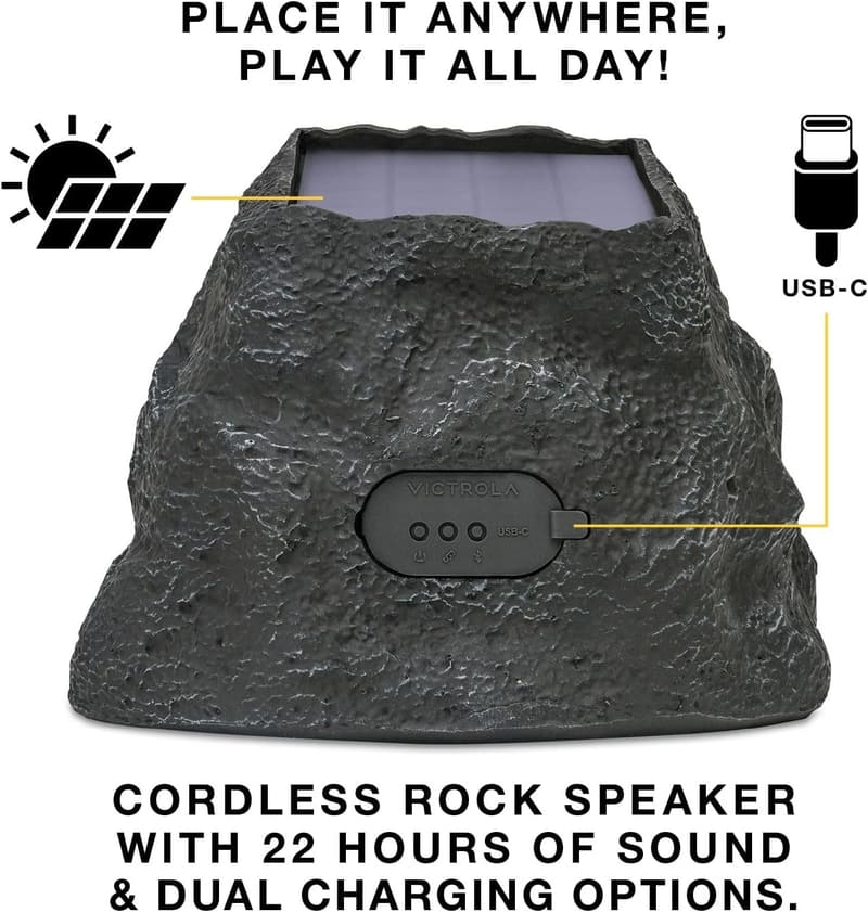 Wireless Outdoor Rock Speaker with Bluetooth 5.3 & Solar Charging