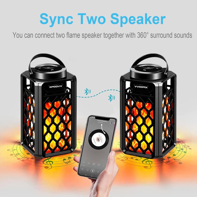 Portable Waterproof Bluetooth Speakers with LED Flame Effect