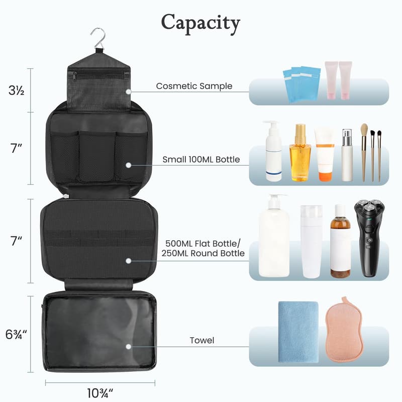Stylish Black Waterproof Travel Toiletry Bag for Men & Women