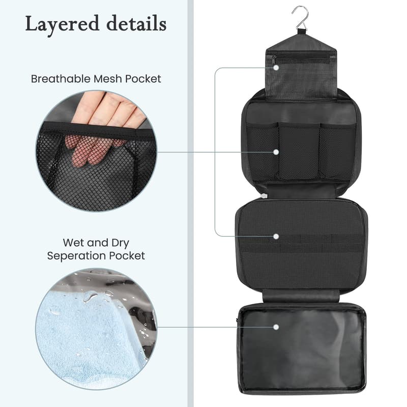 Stylish Black Waterproof Travel Toiletry Bag for Men & Women