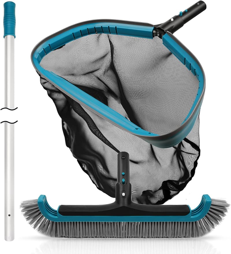 Swimming Pool Cleaning Kit with Aluminum Frame Skimmer & Brush