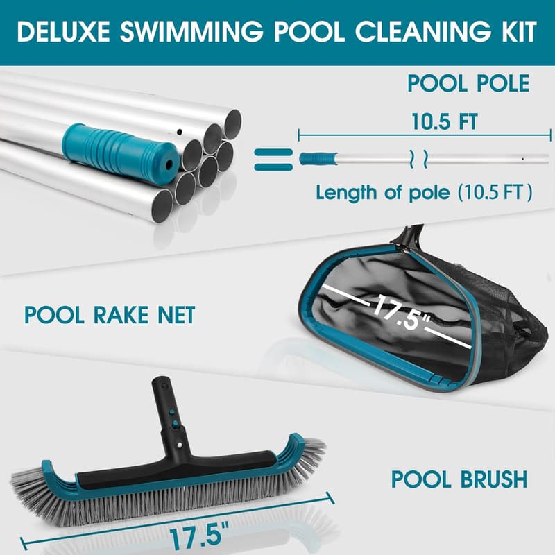 Swimming Pool Cleaning Kit with Aluminum Frame Skimmer & Brush