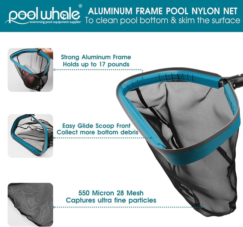 Swimming Pool Cleaning Kit with Aluminum Frame Skimmer & Brush