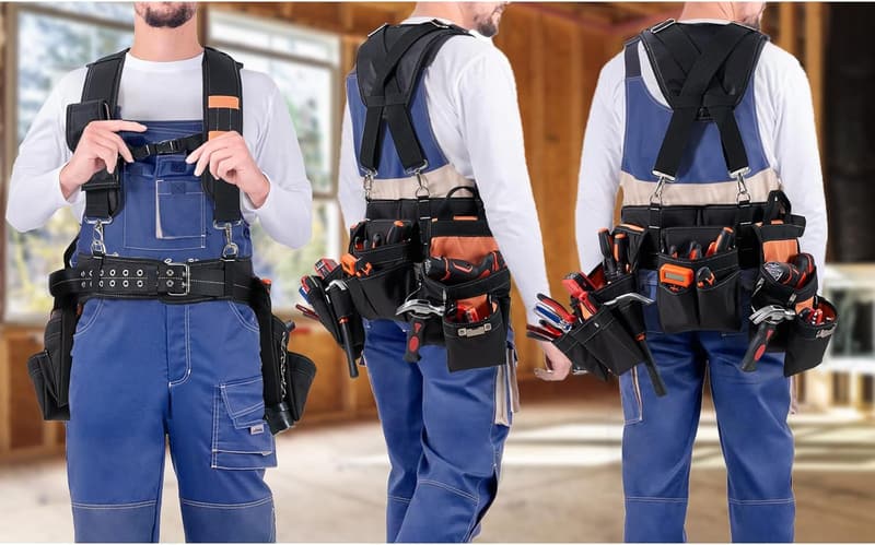 Heavy Duty Tool Belt with Suspenders - 22 Pockets, Orange