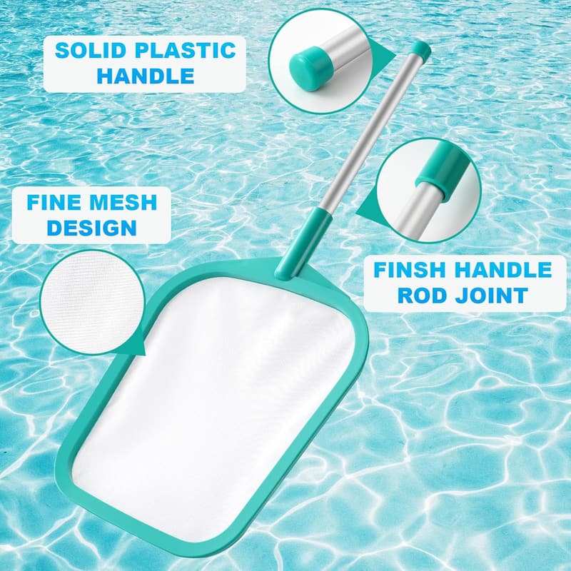 Pool Skimmer Net with Pole & Fine Mesh for Pools and Hot Tubs