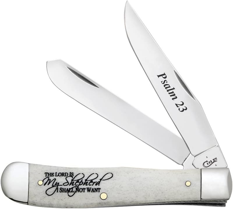 Natural Smooth Bone Pocket Knife with Psalm 23 Artwork - 4.125