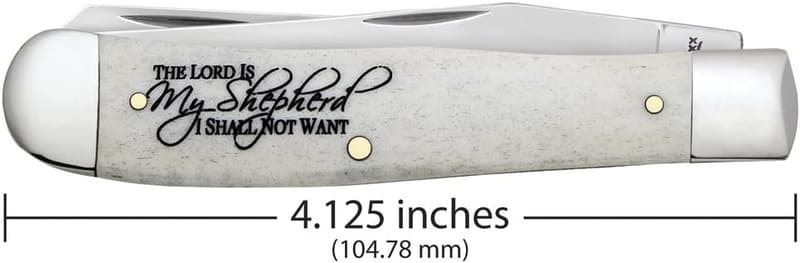 Natural Smooth Bone Pocket Knife with Psalm 23 Artwork - 4.125
