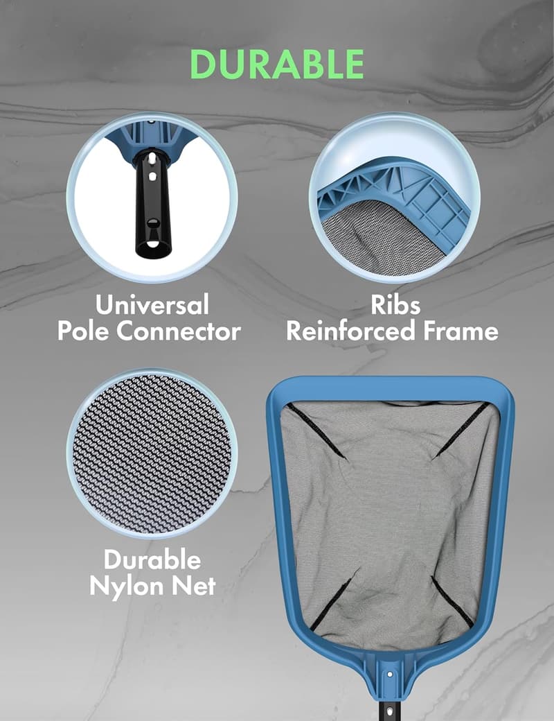 Pro Grade 2-IN-1 Pool Skimmer Net with Fine Nylon Mesh