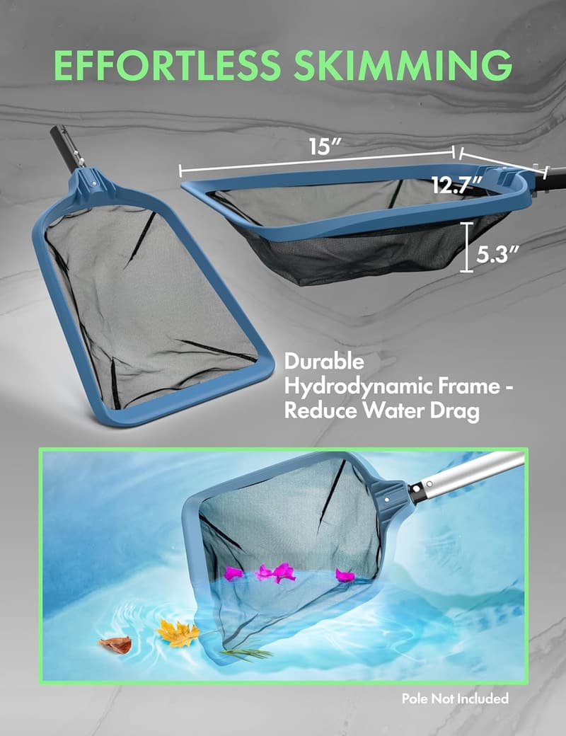 Pro Grade 2-IN-1 Pool Skimmer Net with Fine Nylon Mesh