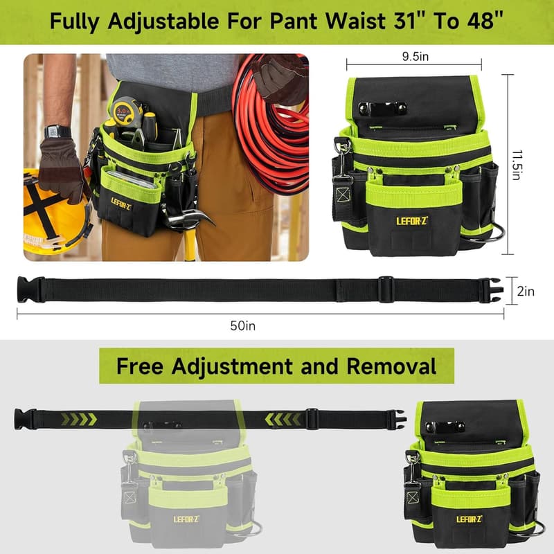 Adjustable 14-Pocket Magnetic Tool Belt for Men