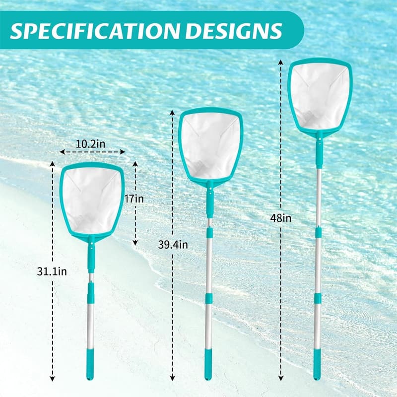 Telescopic Pool Skimmer with Fine Mesh Net, 48