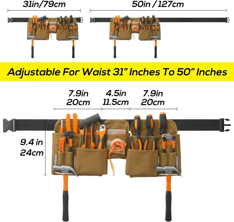 Adjustable Utility Tool Belt with Quick Release Buckle for Men and Women