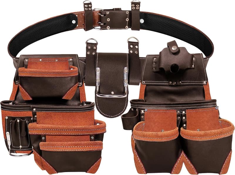 Multipurpose Leather Tool Belt Organizer with 19 Pockets