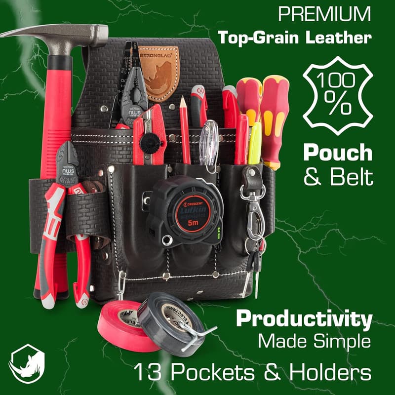 Heavy-Duty Leather Tool Belt with Multi-Pockets for Men