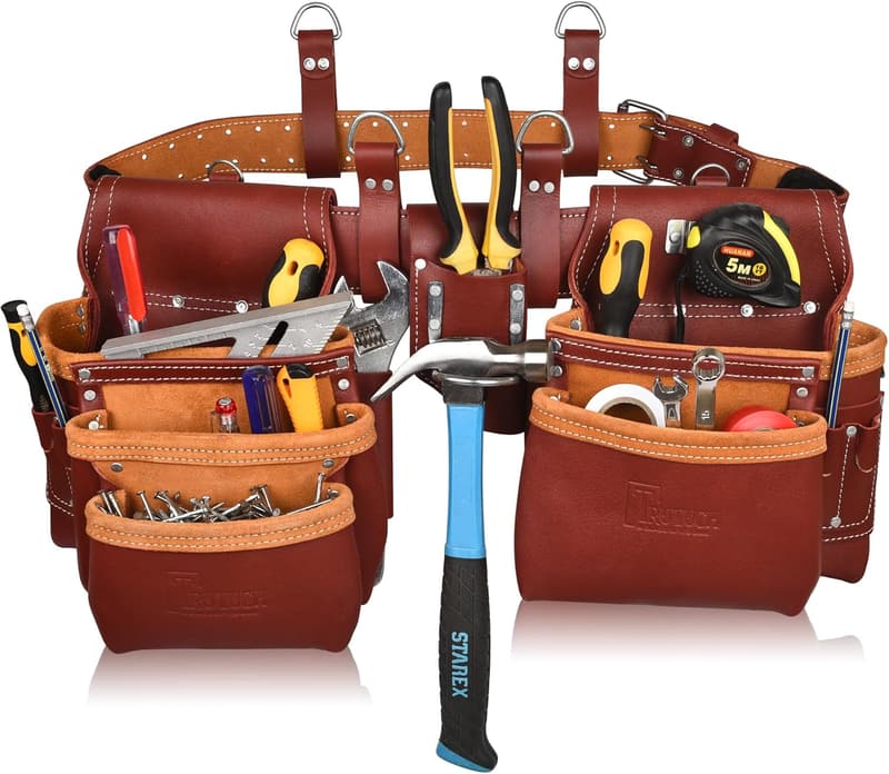 Heavy-Duty Leather Tool Pouch for Handyman & Electricians