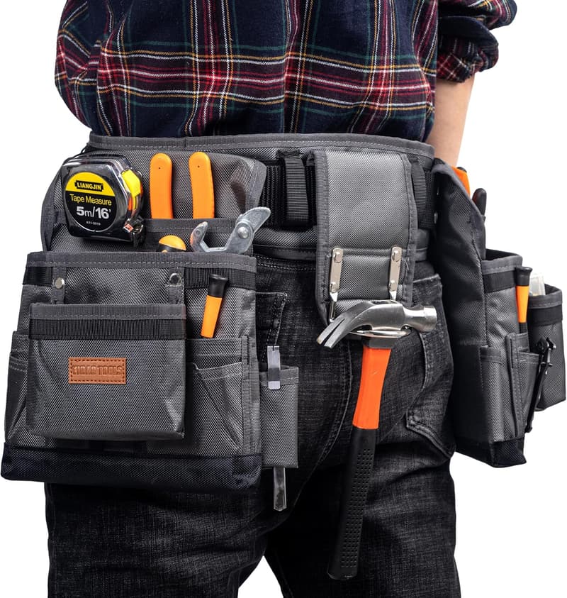 Heavy Duty Tool Belt with 22 Pockets for Men, Waterproof Polyester