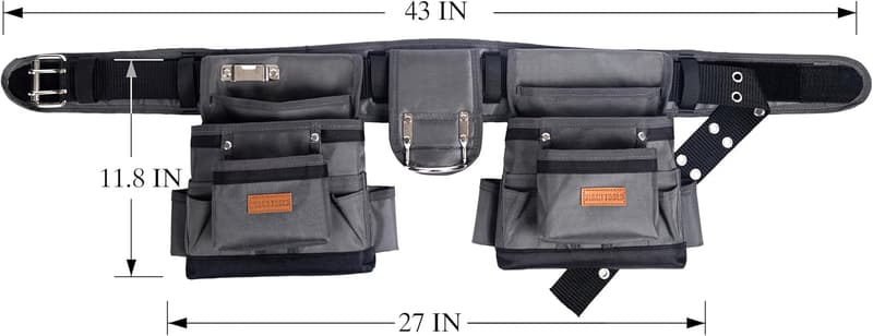 Heavy Duty Tool Belt with 22 Pockets for Men, Waterproof Polyester