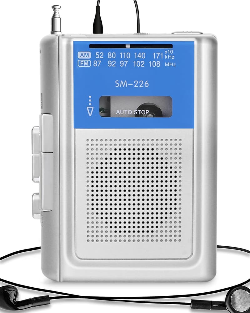 Portable Vintage Cassette Player with Headphones and Microphone