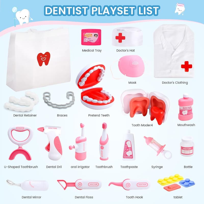 Kids' Dentist Playset - 26PCS Pretend Dental Kit for Ages 3-8