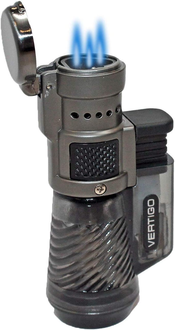 Triple Flame Torch Lighter in Charcoal & Brushed Chrome