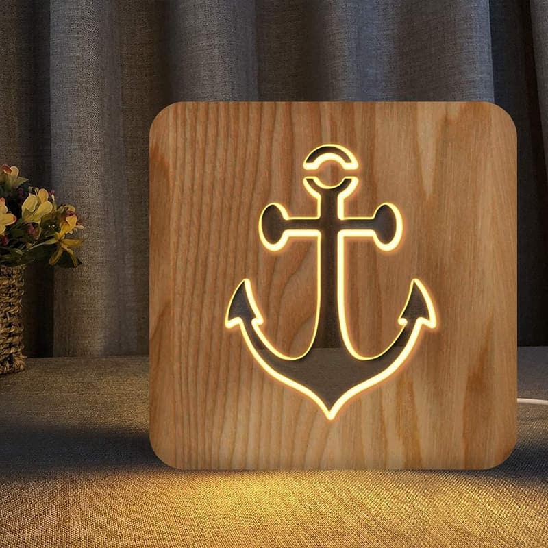 Nautical Night Light - Wooden Sailing Boat Anchor Lamp