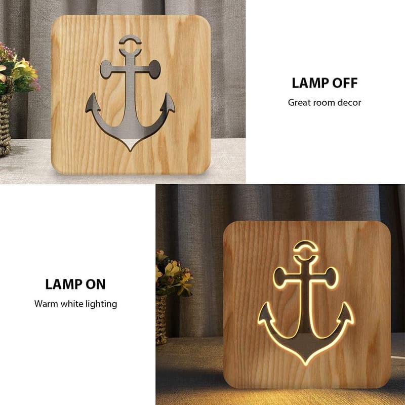 Nautical Night Light - Wooden Sailing Boat Anchor Lamp