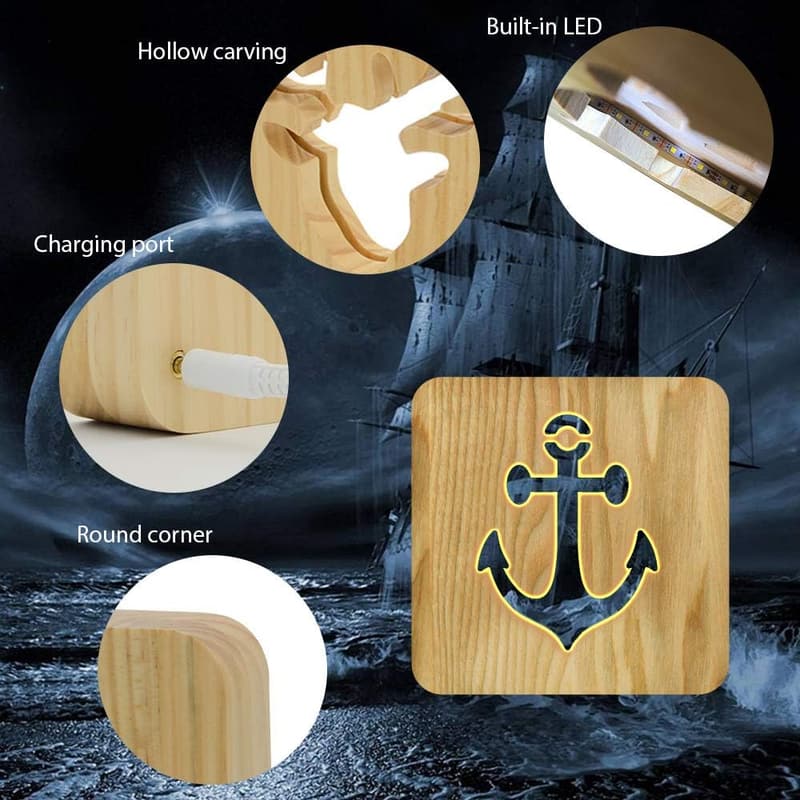 Nautical Night Light - Wooden Sailing Boat Anchor Lamp