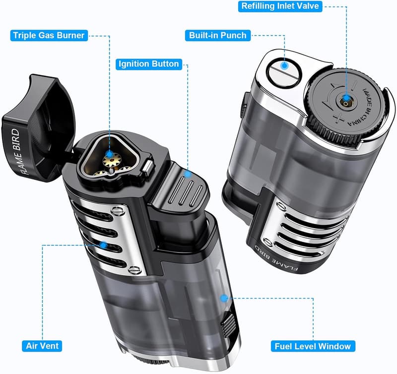 Triple Jet Flame Butane Torch Lighters - Windproof 2 Pack