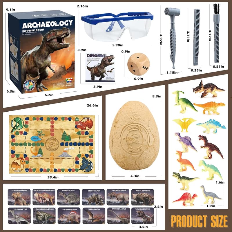 Dinosaur Egg Excavation Kit with 12 Toy Dinosaurs for Kids 6+