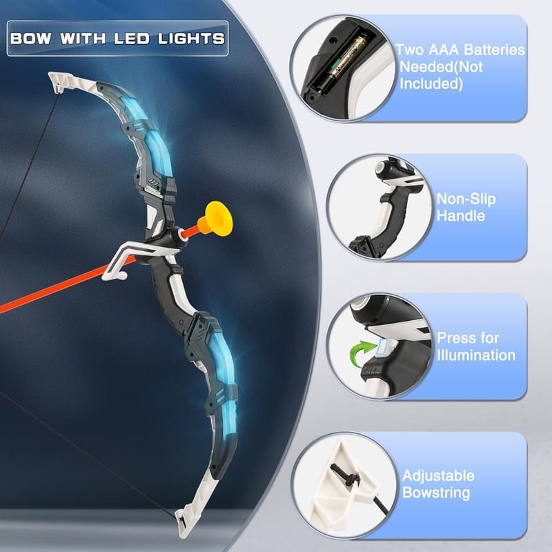 Kids LED Light-Up Bow and Arrow Set with 20 Arrows - Age 4-12