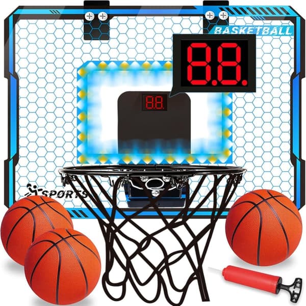 Indoor Mini Basketball Hoop with LED Lights & Scoreboard for Kids