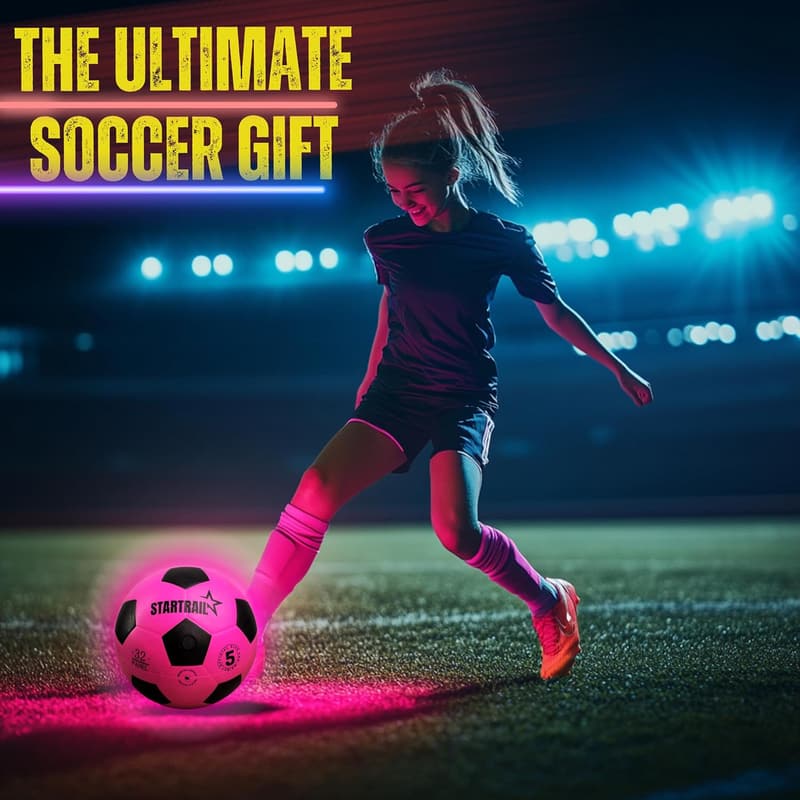 Glow in the Dark Soccer Ball | LED Light-Up Sports Gift for Girls 6-15