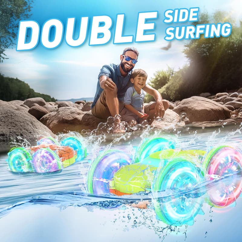 Remote Control Amphibious Car Boat for Kids 5-13 - LED & 4WD
