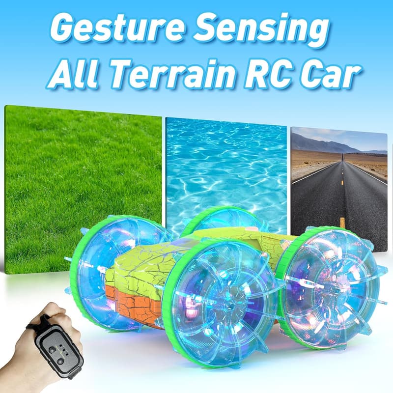 Remote Control Amphibious Car Boat for Kids 5-13 - LED & 4WD