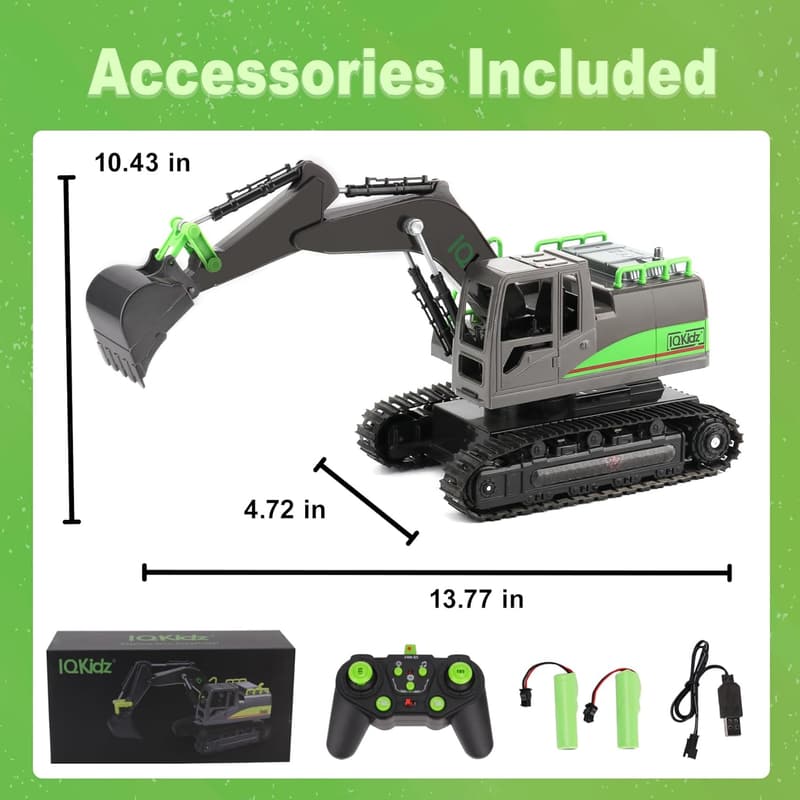 Remote Control Excavator Toy for Boys Age 4-10 - Rechargeable Digger with Lights & Sounds