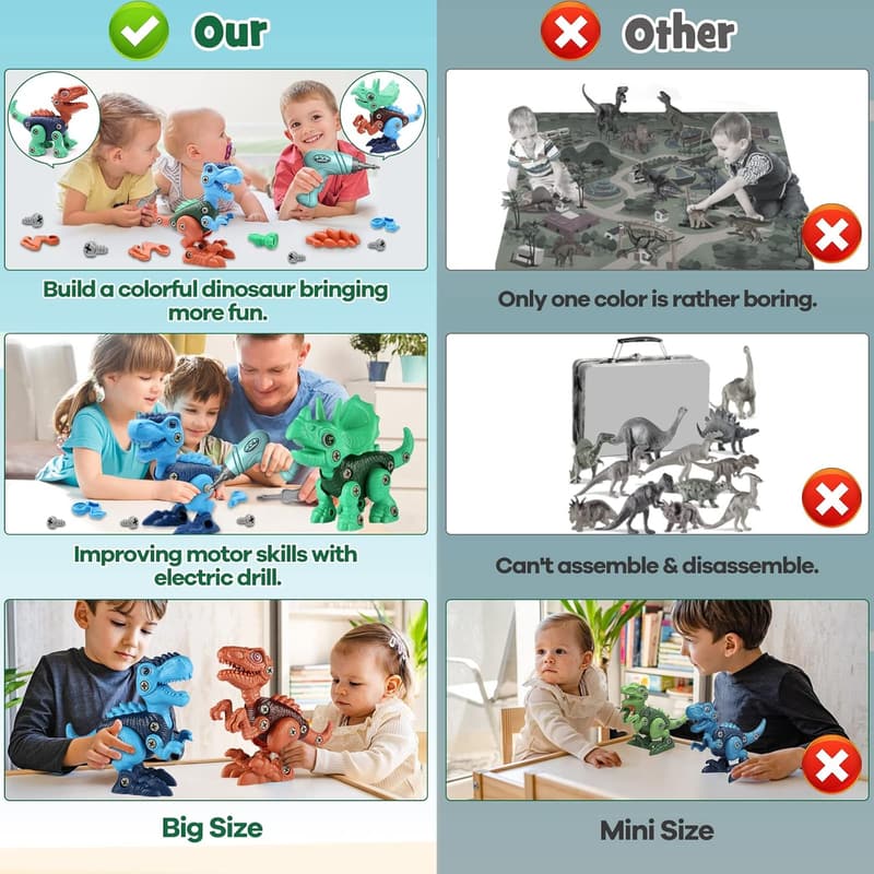 STEM Take Apart Dinosaur Toys with Electric Drill for Kids