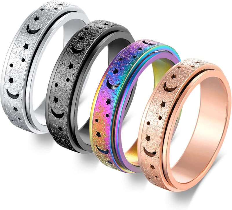 Anxiety Relief Spinner Ring Set for Women and Men, Stainless Steel